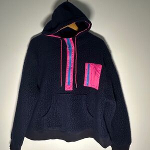 J. Crew Navy Hoodie with Pink and Blue Highlights